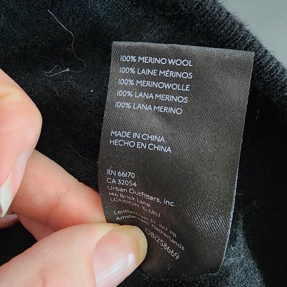 Anthropologie Merino Wool Black Cropped Crew Neck Sweater | Women's XSmall - Picture 13 of 14